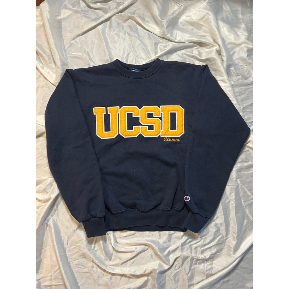 Vintage Champion Sweater Pullover UCSD Alumni Embroidery Blue Yellow